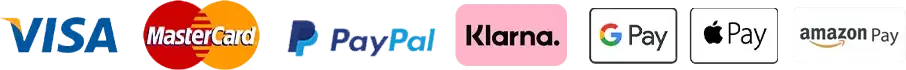 Accepted payment methods: Visa, Mastercard, PayPal, Klarna, Google Pay, Apple Pay, Amazon Pay