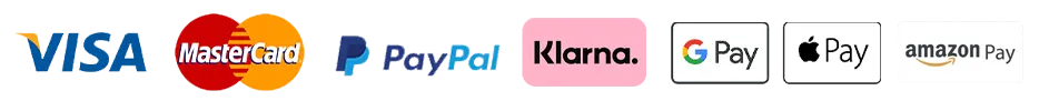 Accepted payment methods: Visa, Mastercard, PayPal, Klarna, Google Pay, Apple Pay, Amazon Pay